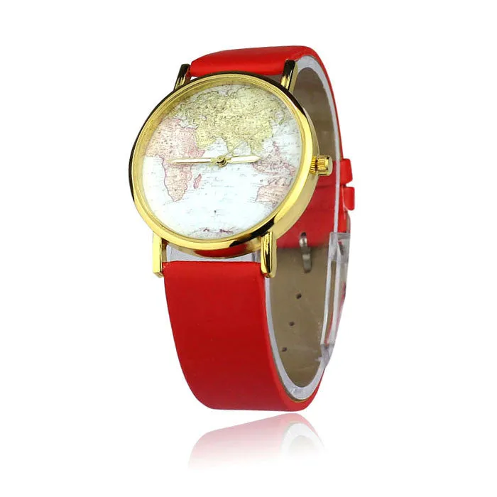 Women's Watch World Map Pattern PU Band