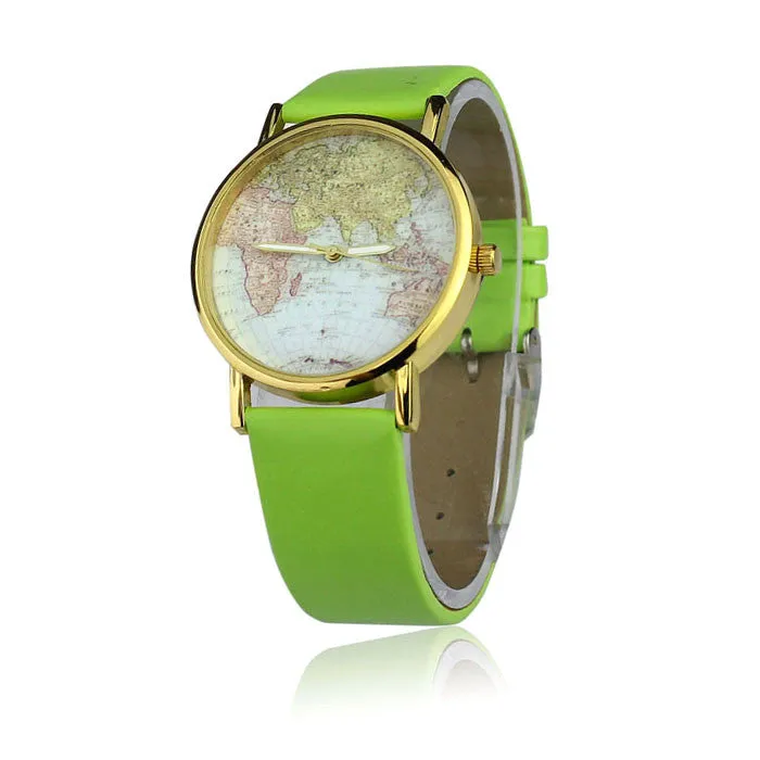 Women's Watch World Map Pattern PU Band